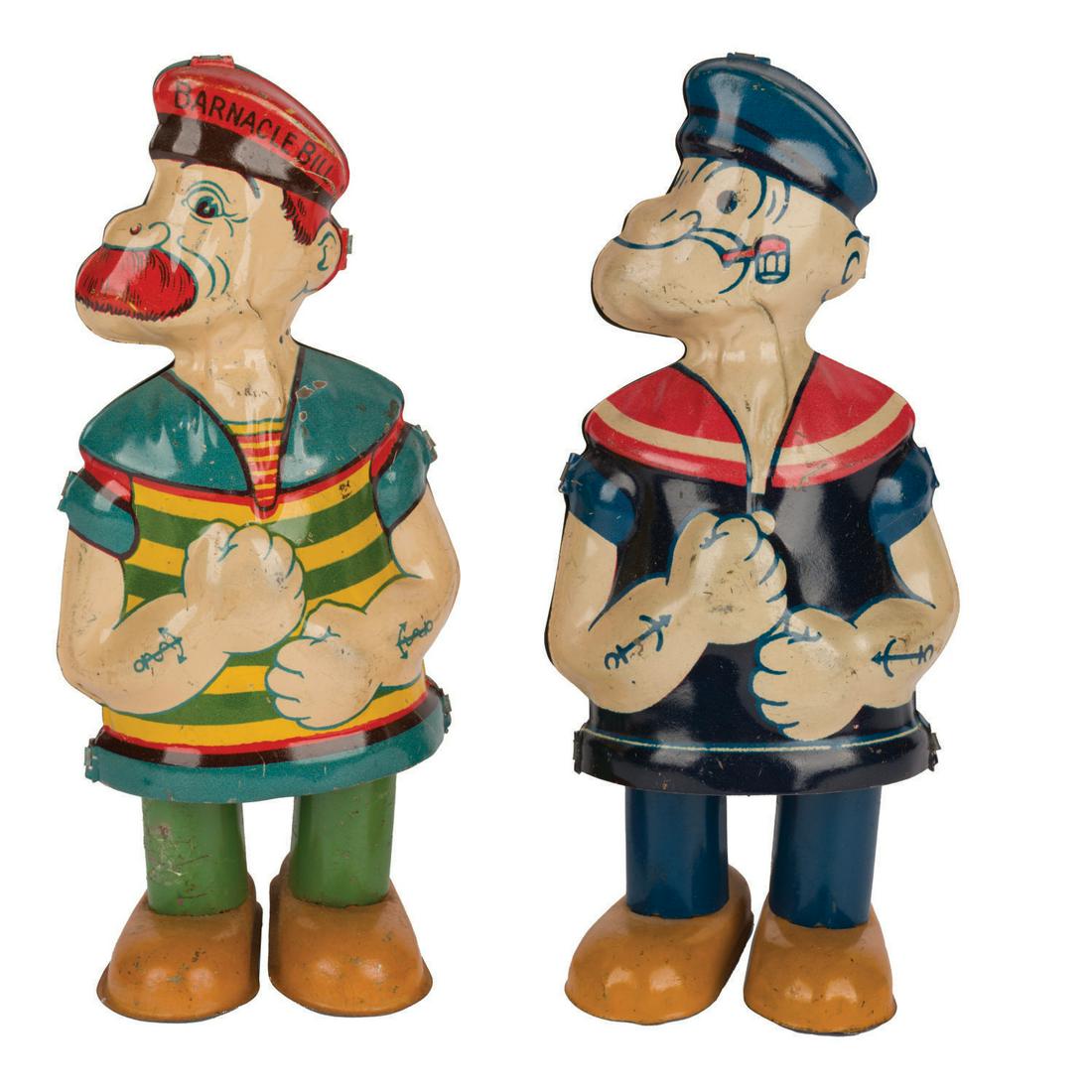 Pair of Popeye & Barnacle Bill Tin Litho Toys. (1 of 3)