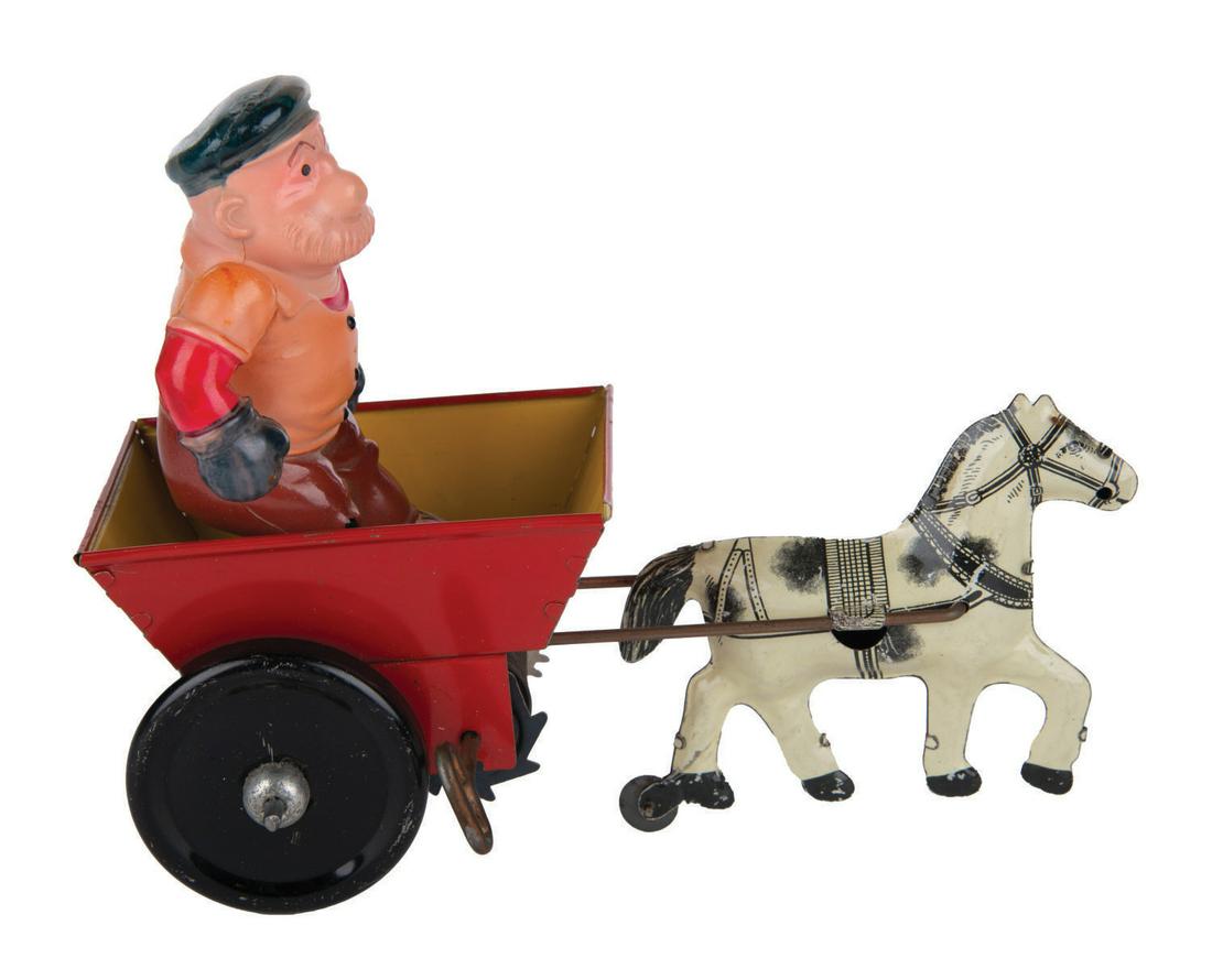 Bluto Mechanical Horse & Driver Tin Toy by Marx. (1 of 2)