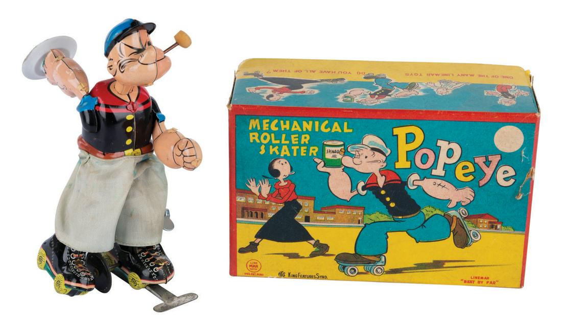 A Roller Skater Popeye Wind-Up Tin Toy. (1 of 2)