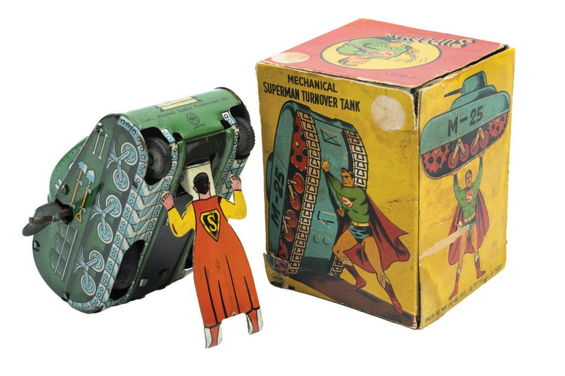 A Superman Wind-Up Turnover Tank with Original Box. (1 of 1)