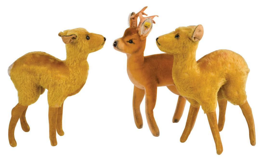 Set of (3) Stag & Deer Plush Dolls by Steiff. (1 of 1)