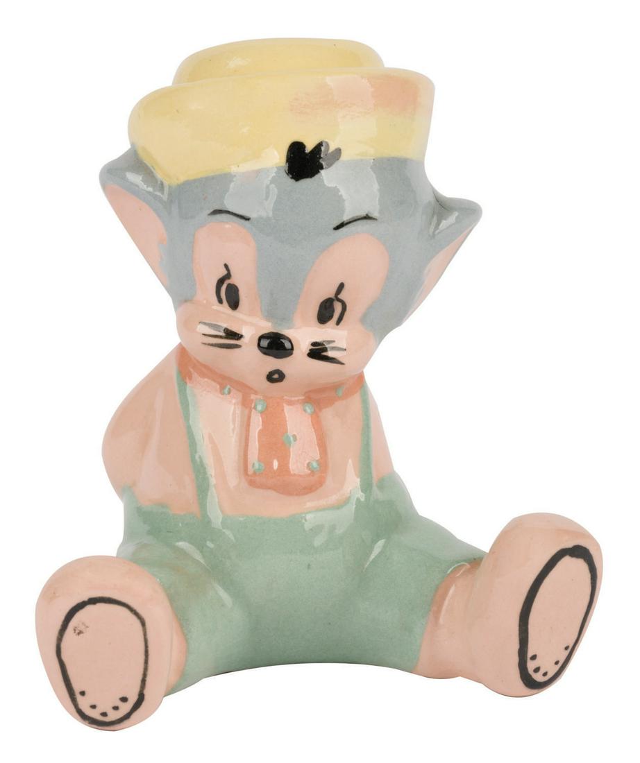 A Ceramic Sniffles Figurine by Shaw Pottery.: (Shaw Pottery, 1940s) A painted glazed ceramic figurine of Warner Bros' Sniffles by Shaw Pottery. Measuring 4.5"x4.5" tall, the figurine is in fine condition, with light crazing typical of age.