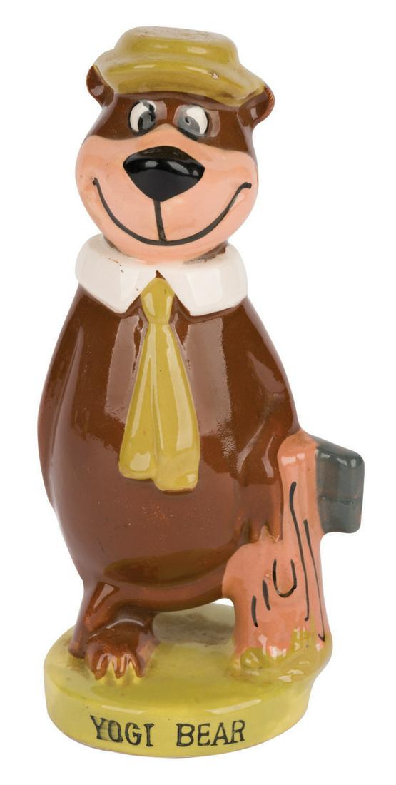A 1960s Yogi Bear Ceramic Figurine.: (Ideas Inc., 1960s) A painted glazed ceramic figure of Yogi Bear produced in the early 1960s by Ideas Inc. Measuring 3"x5.5" tall, the figure is in fine condition, with small paint flecks and unglazed