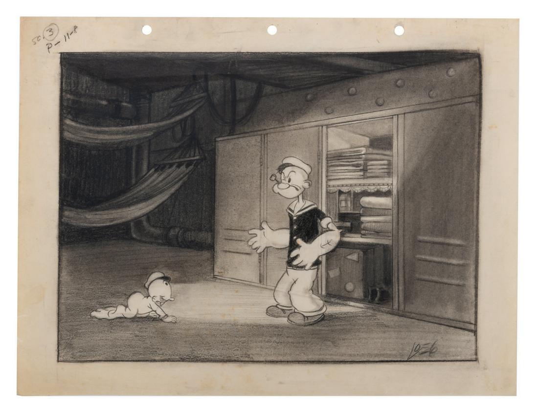 Original Fleischer Studio Popeye Layout Drawing.
