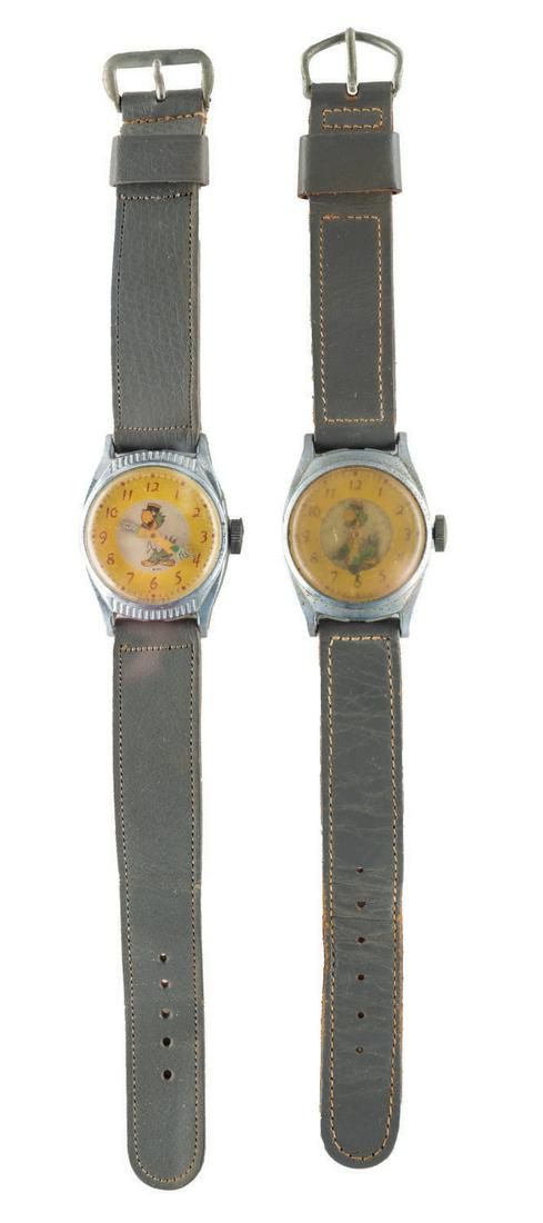Pair of Jose Carioca Ingersoll Birthday Series Watches.: (US Time, 1948) A pair of Jose Carioca (Ze Carioca) Birthday Series Wristwatches manufactured by US Time under the Ingersoll name. The watches were released in commemoration of Mickey's 20th birthday