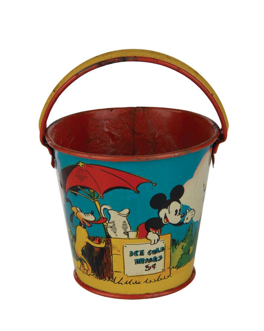 A Mickey & Friends Tin Litho Sand Pail by Ohio Art. (1 of 2)