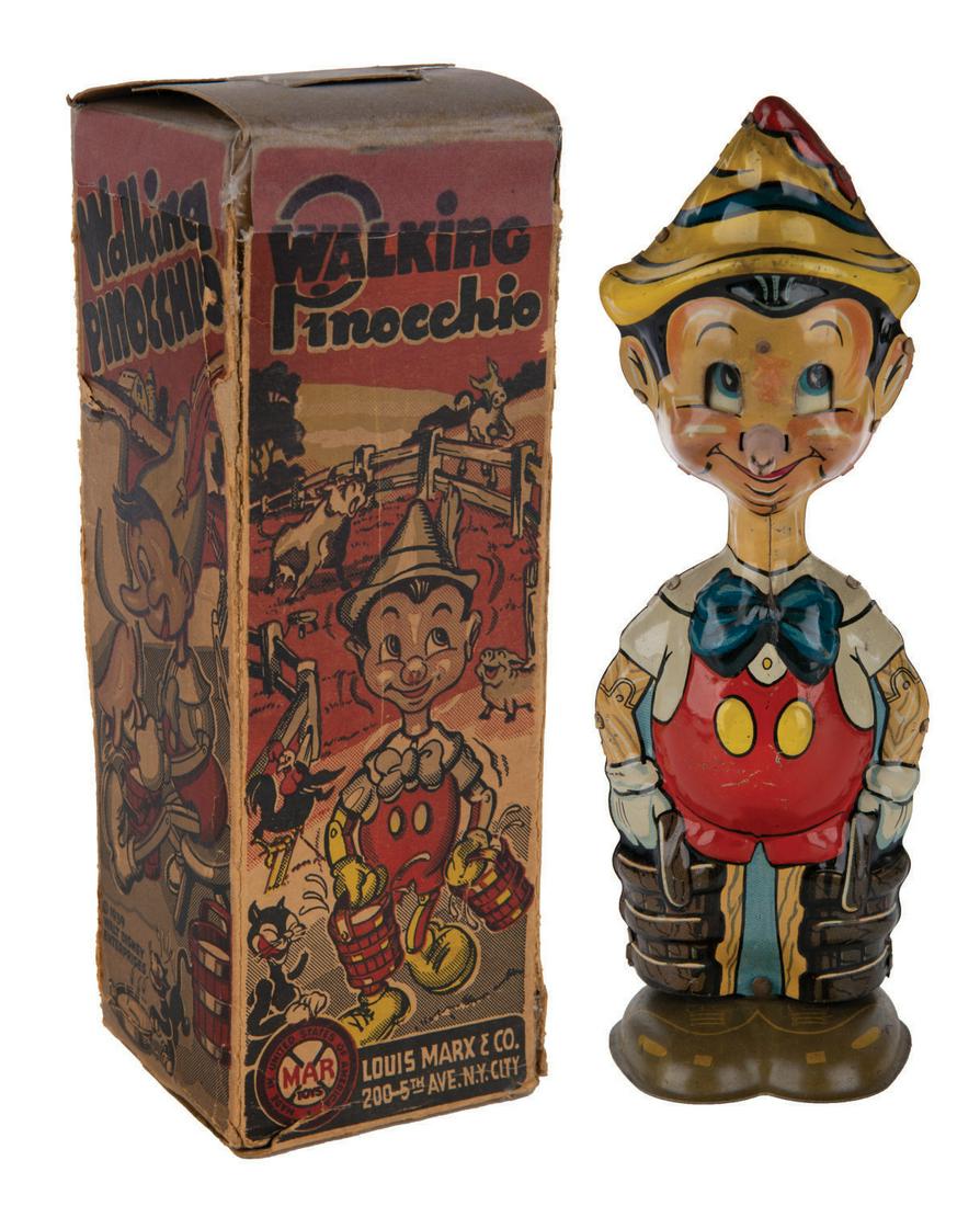 A Walking Pinocchio Wind-Up Tin Toy. (1 of 4)