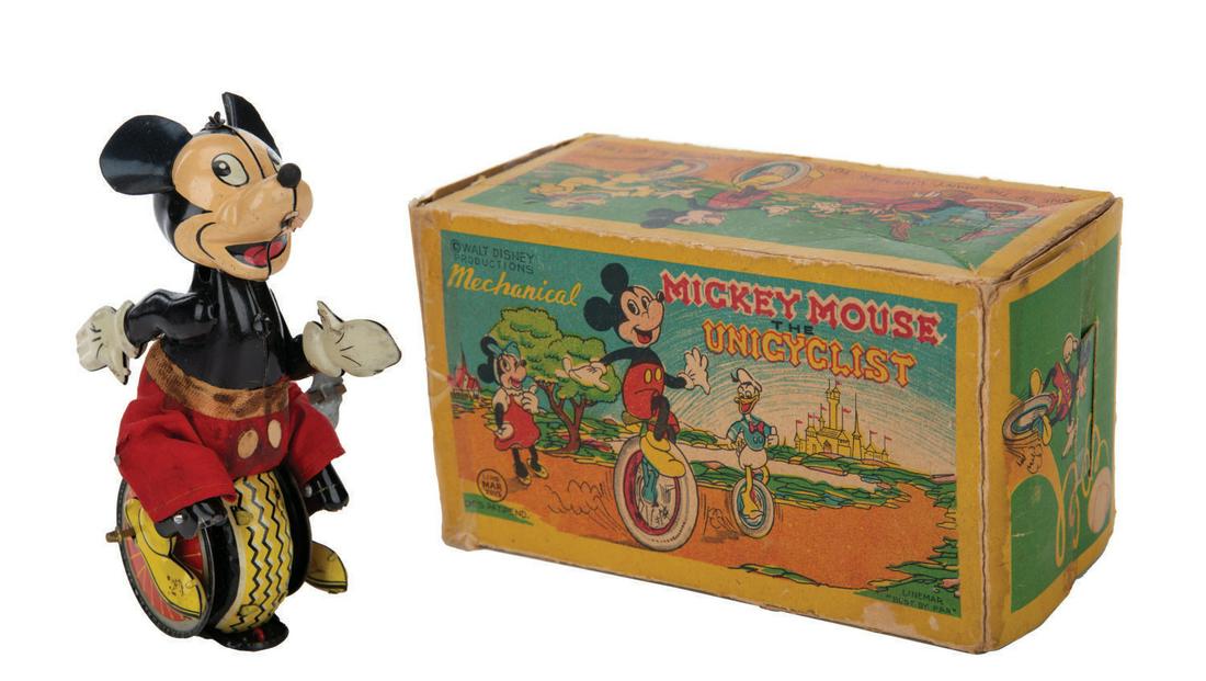 A Mickey Mouse the Unicyclist Wind-Up Toy by LineMar. (1 of 4)
