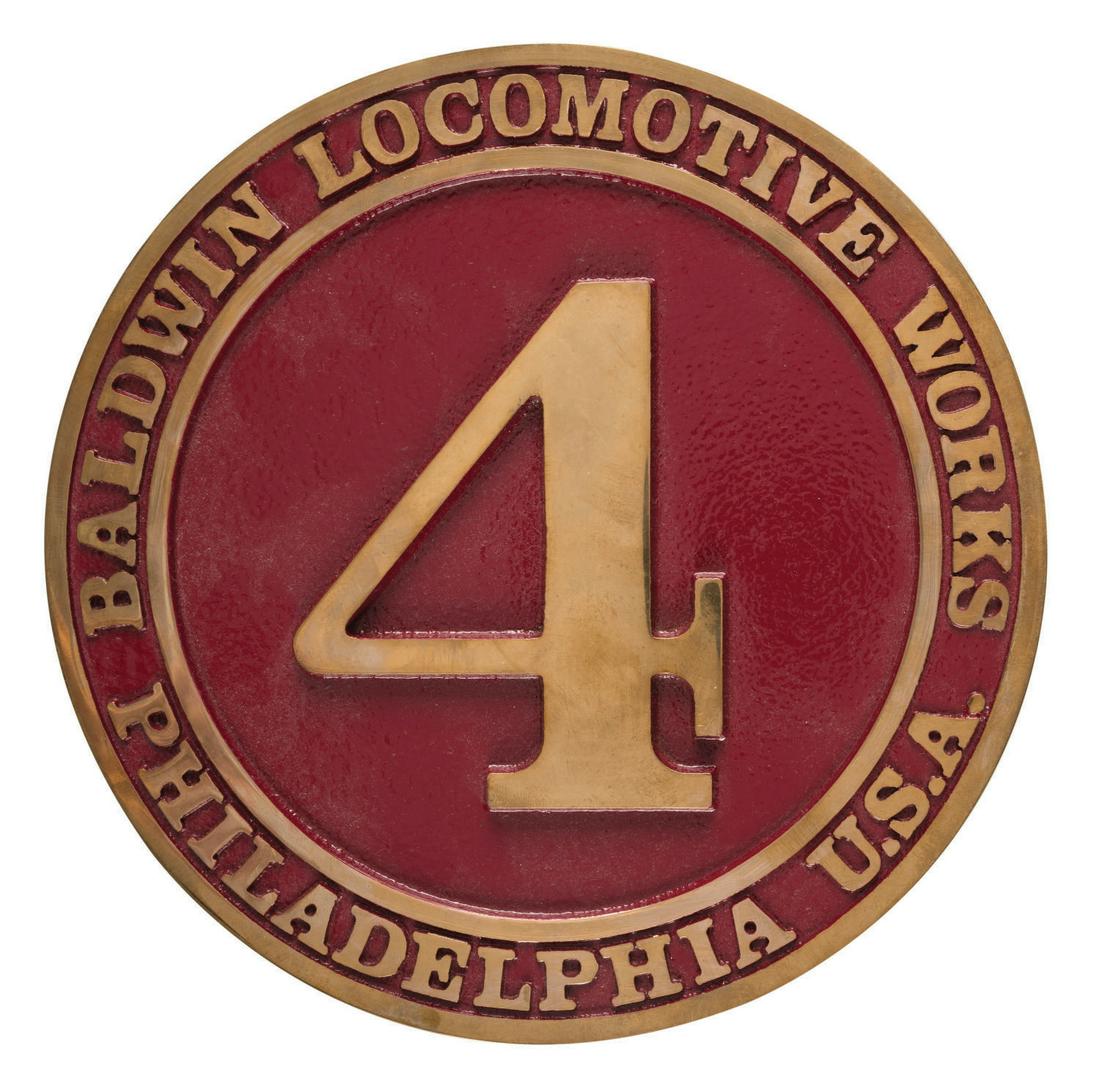 A Disneyland Railroad Ernest S. Marsh Number Plate.: (Disneyland, 1960s) A Disneyland Railroad Ernest S. Marsh Number Plate. The engine plate was once attached to the boiler of Disneyland Railroad Engine No.4 and reads â€œBaldwin Locomotive Works Ph