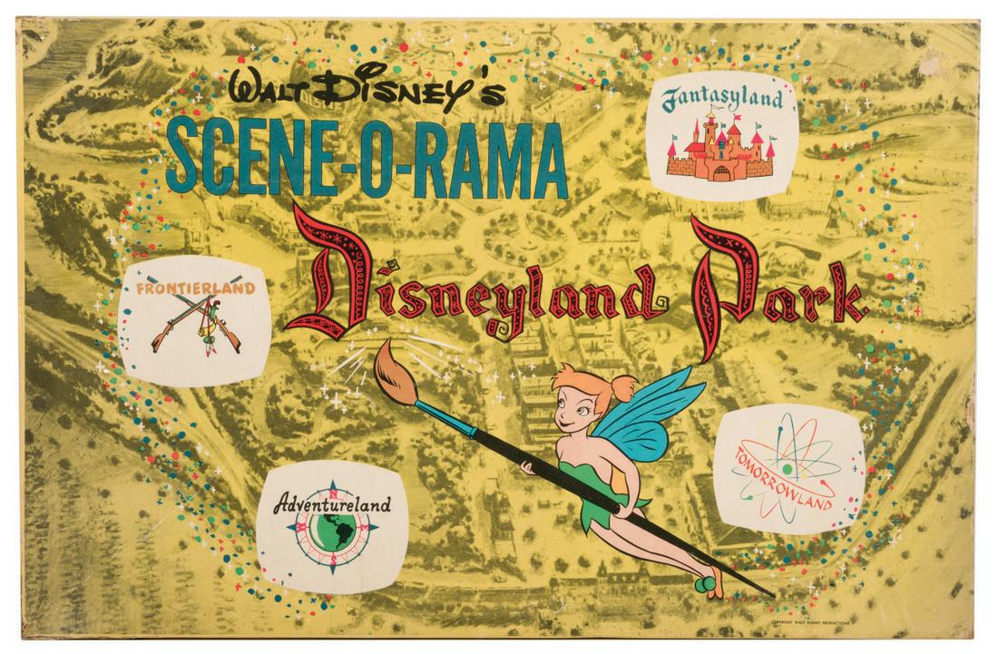A Scene-O-Rama Disneyland Park Toy.: (Disneyland, 1955) A Scene-O-Rama Disneyland Park by Lido Toy Company. The beautifully illustrated box contains a 3-dimensional map that can be painted, washed off and painted again for â€œhours a
