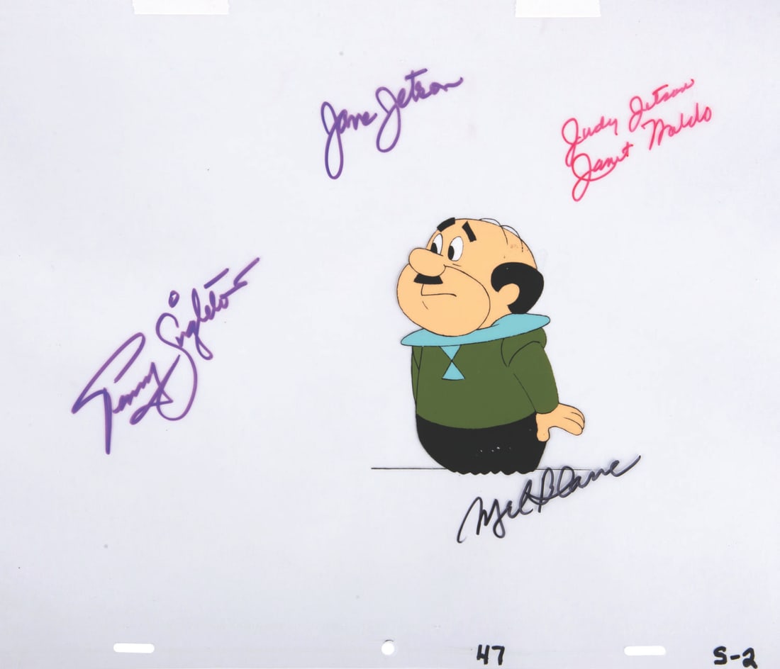 A Multi-Signed Production Cel From The Jetsons.: (Hanna-Barbera, 1985) A production cel of Mr. Spacely from a 1980s production of "The Jetsons." The cel is from the second season of (41) episodes produced for syndication between 1985 and 1987, and i
