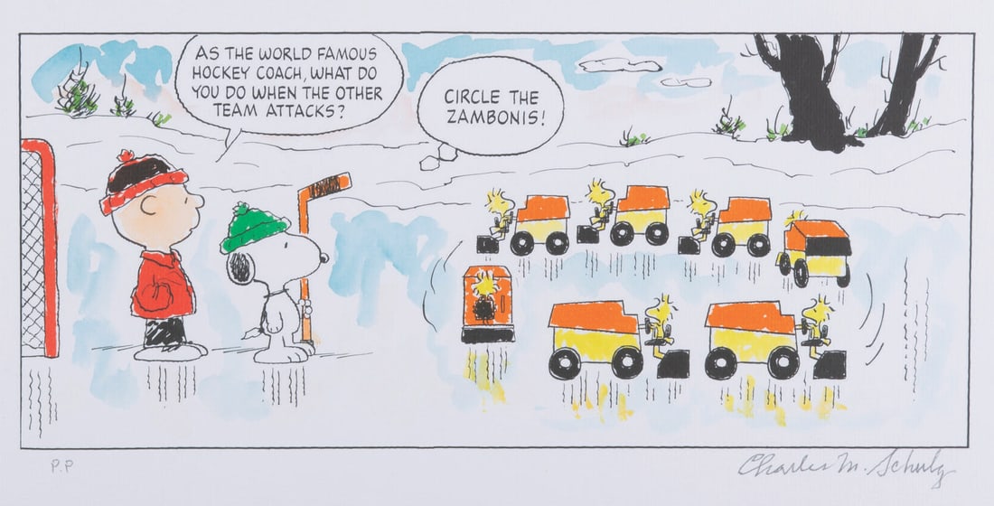 Charles Shulz Signed "Circle the Zambonis" Lithograph. (1 of 1)