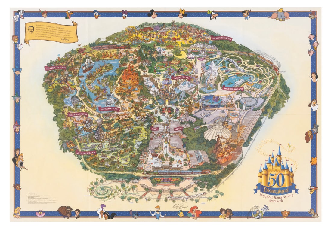 A Disneyland 50th Map Signed by Bob Gurr. (1 of 2)