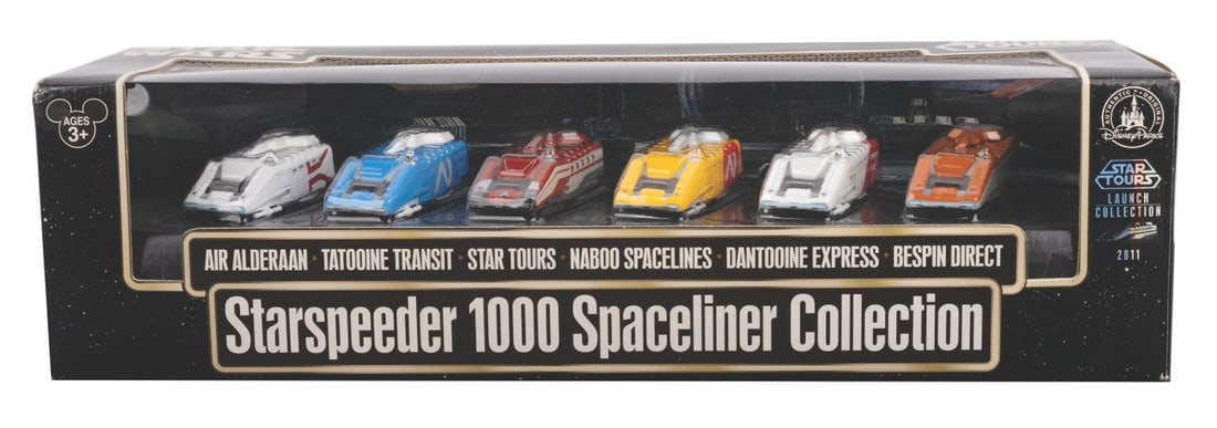 A Star Tours StarSpeeder 1000 Spaceliner Collection.: (Disney Parks/Hasbro, 2011) A Star Tours StarSpeeder 1000 Spaceliner Collection. This set of six action toys includes Air Alderaan, Tatooine Transit, Star Tours, Naboo Spacelines, Dantooine Express, a