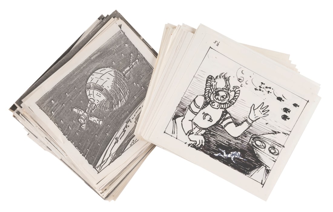 A Collection of Horizons Xeroxed Storyboards.: (EPCOT Center, 1976-83) A collection of 129 storyboard panel production copies for the three "Choose Your Tomorrow" ending films for Horizons. Each sheet features an image, with some hand-drawn elemen