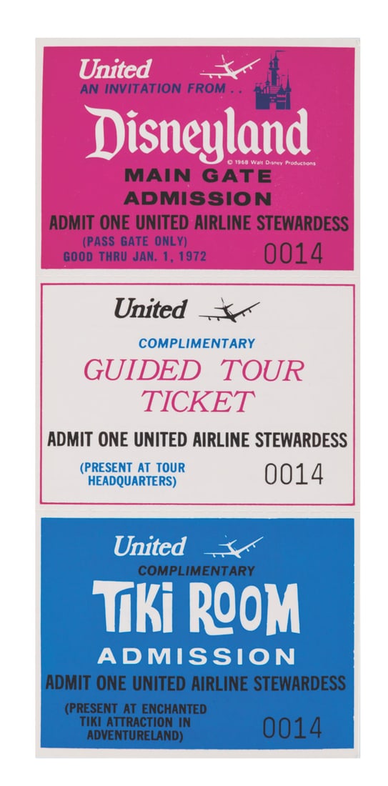 A Rare United Airlines Stewardess Disneyland Ticket. (1 of 2)