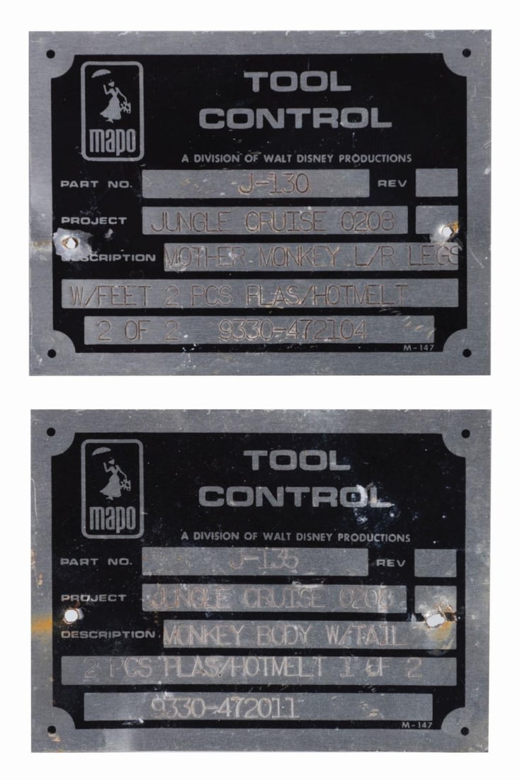 A Pair of Jungle Cruise Tool Control Animatronic Tags. (1 of 3)