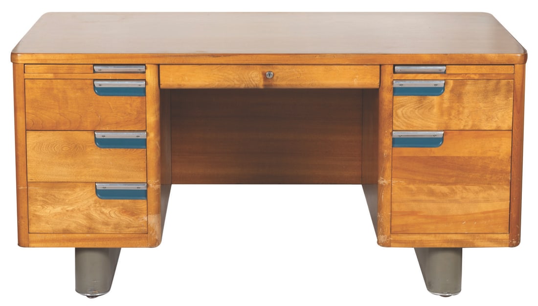 A Disney Studios Kem Weber Secretary Desk.: (Weber, 1938) An exceptionally rare secretary’s desk from the Walt Disney Studios in Burbank. Walt Disney enlisted renowned designer Kem Weber to design virtually every aspect of his new studio. Whi