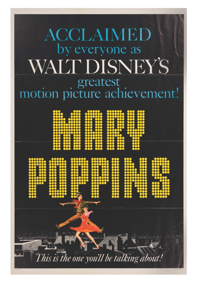 A "Mary Poppins" Style B One-Sheet Poster.: (Disney, 1964) An original release "Mary Poppins" style B one-sheet poster. Measuring 27" x 41", the poster is in good condition with typical wear including slight creasing to original folds and edges