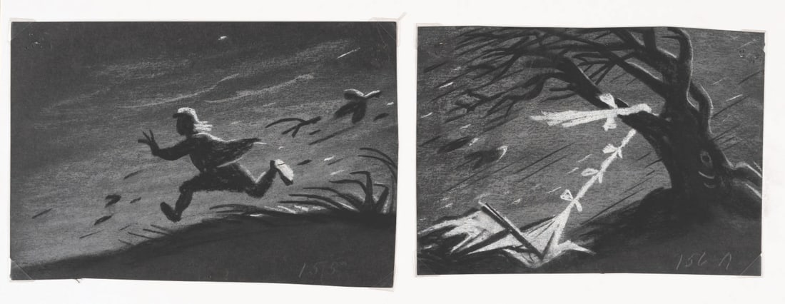 A Pair of Bill Peet "Ben & Me" Storyboard Panels. (1 of 1)