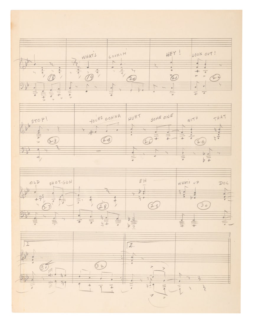Partial Sheet Music for “What’s Cookin Doc??? by Carl Stalling. (1 of 1)