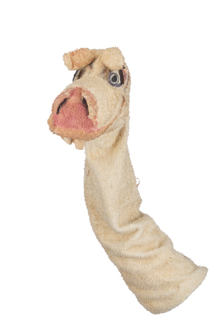 A "Time for Beany" Horse Puppet.: (Clampett, 1949-55) A “Time for Beany” production-used horse hand puppet. With its prominent teeth, the puppet invokes a style similar to Bob Clampett’s other creations Thunderbolt the Wonde