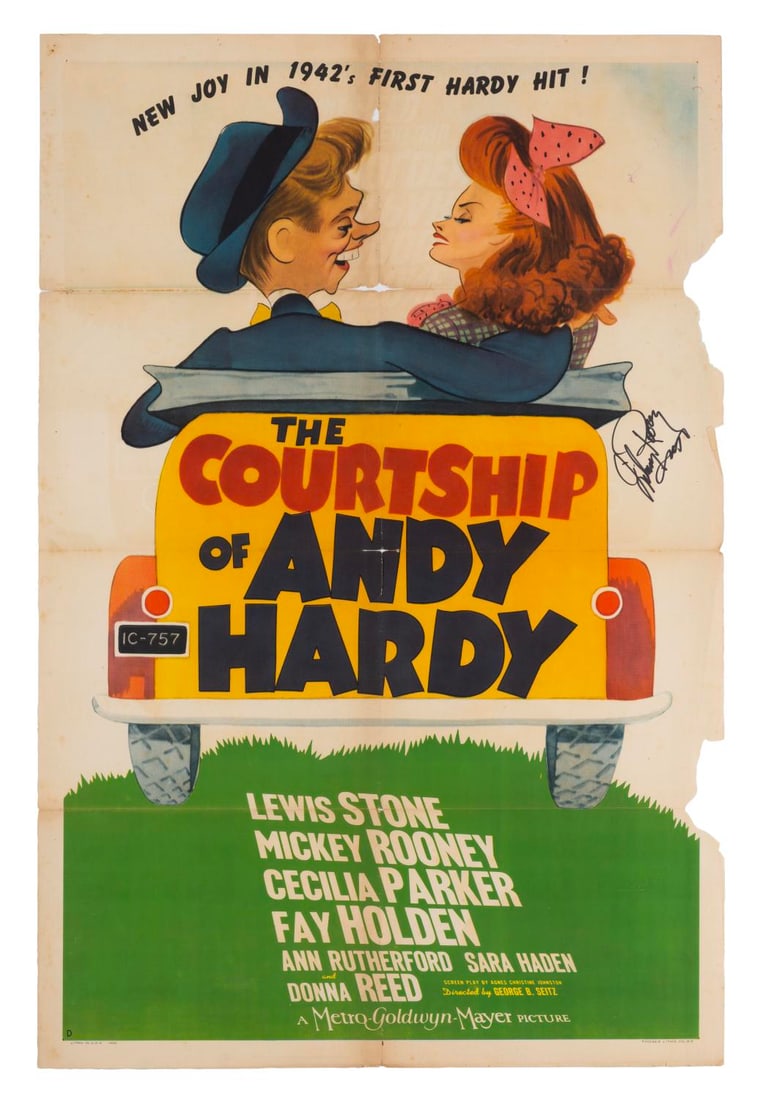 A Mickey Rooney Signed "The Courtship of Andy Hardy" One-Sheet. (1 of 2)