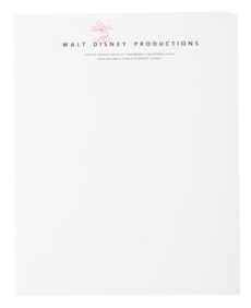 Four Unused Sheets of Walt Disney Productions Stationery.