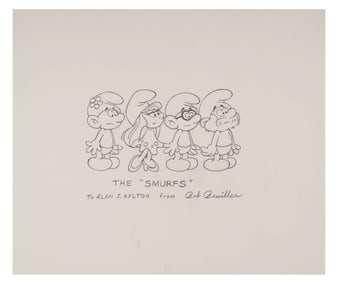 A Bob Bemiller Signed Drawing of The Smurfs.