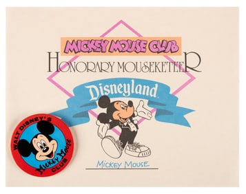 A Disneyland Honorary Mouseketeer Certificate & Button.