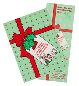 A Disney Family Christmas Party Invite and Ticket.