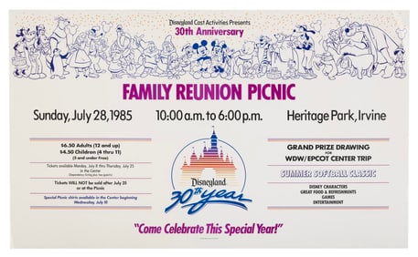 A Disneyland Anniversary Family Reunion Picnic Poster.