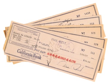 A Collection of Mae West Signed Checks.