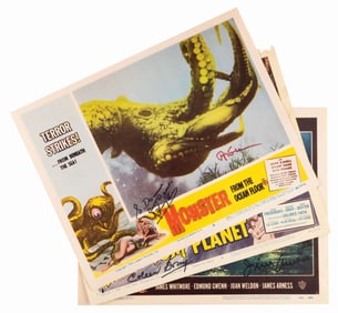 Three Signed Classic Sci-Fi Horror Movie Lobby Cards.