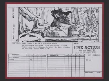 A “Return of the Jedi" Production Storyboard Page Display.