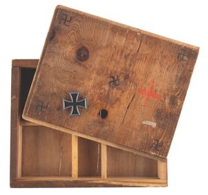An Indiana Jones Iron Cross Costume Insignia and Box Prop.