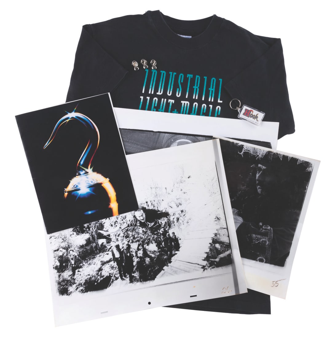 A Collection of “Hook" Production Souvenirs.: (TriStar, 1991) Production souvenirs from Steven Spielberg’s “Hook,” starring Robin Williams and Dustin Hoffman. Included are three production-used prints of Peter, Hook, and Tootles, used f