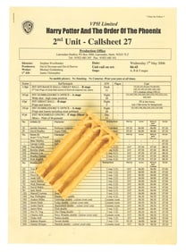 A Hogwarts Miniature Casting and Call Sheet from Harry Potter.