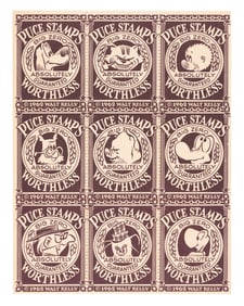 A Sheet of Walt Kelly’s Pogo Puce Stamps.