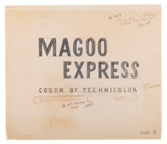 A Set of 7 “Magoo Express" Production Title and Credit Drawings.