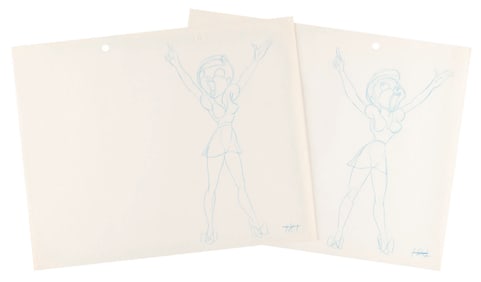 A Pair of "Coal Black and de Sebben Dwarfs" Drawings.