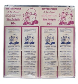 A Pair of Bitter Picks Prank Toothpicks Store Displays.
