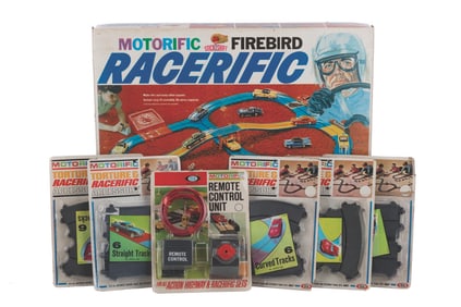 A Motorific Firebird Racerific Racing Set and Accessories.