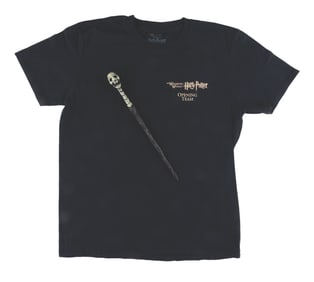 A Wizarding World of Harry Potter Death Eater Wand and Cast Shirt.
