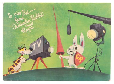 A Friskies Crusader Rabbit and Rags Postcard.