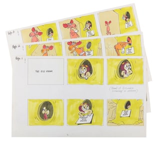 Three “Rocky and Bullwinkle" Storyboard Pages.