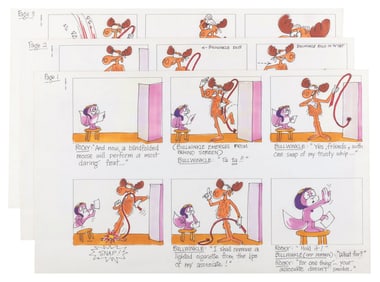 Three Storyboard Pages for “Rocky and Bullwinkle.