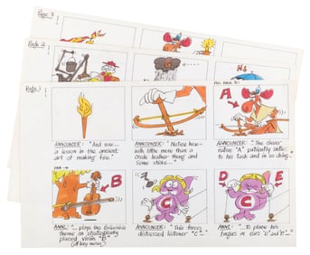 Three “Rocky and Bullwinkle" Storyboard Pages.