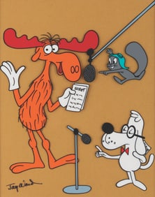 A Rocky, Bullwinkle, & Mr. Peabody Jay Ward Signed #30 Scene Cel.