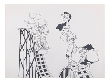 A Rocky and Bullwinkle Roller Coaster Limited Edition Cel Layout.
